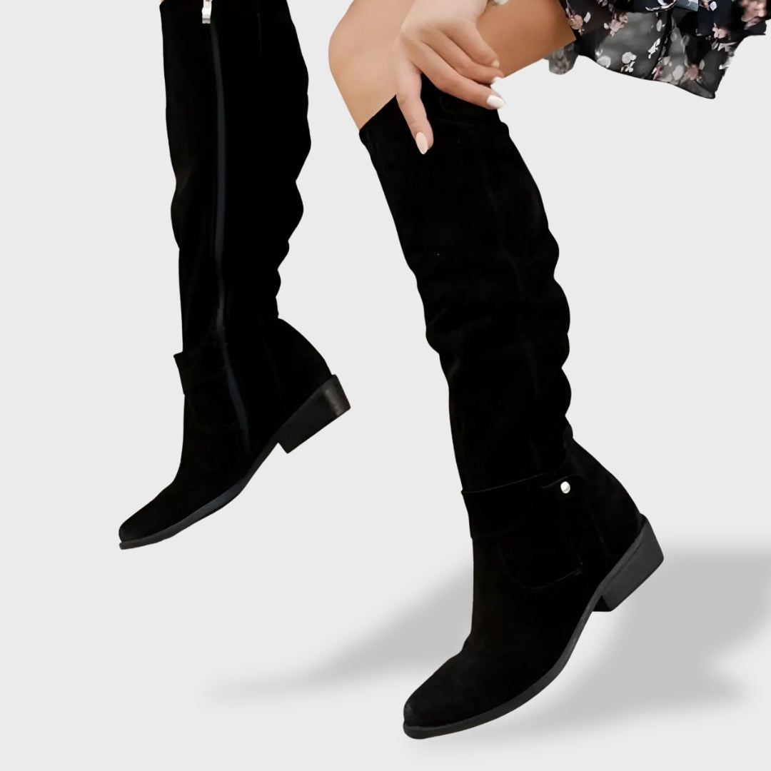 Valeria | Botas altas de piel con tacón ancho