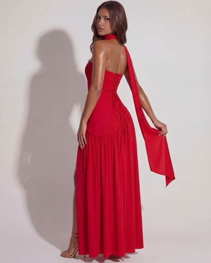 Melisande | Vestido largo strapless con abertura en Blanco