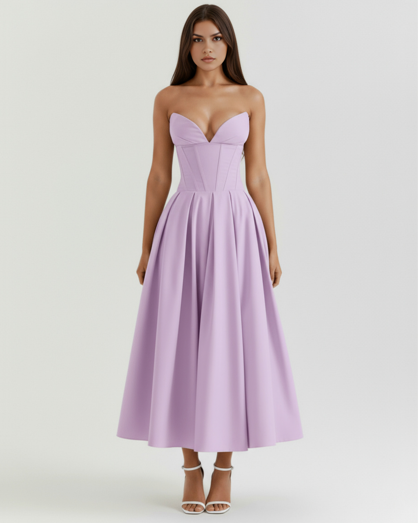 Eliora | Vestido midi strapless de falda amplia en Negro