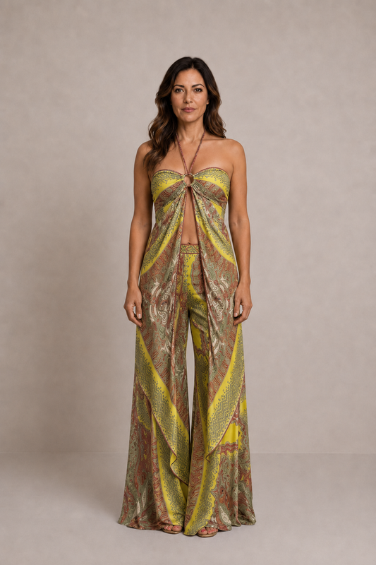 Marisa | Conjunto estampado de top y pantalón palazzo