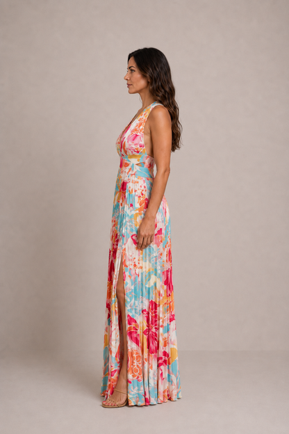 Aurelia | Vestido largo plisado con escote en V