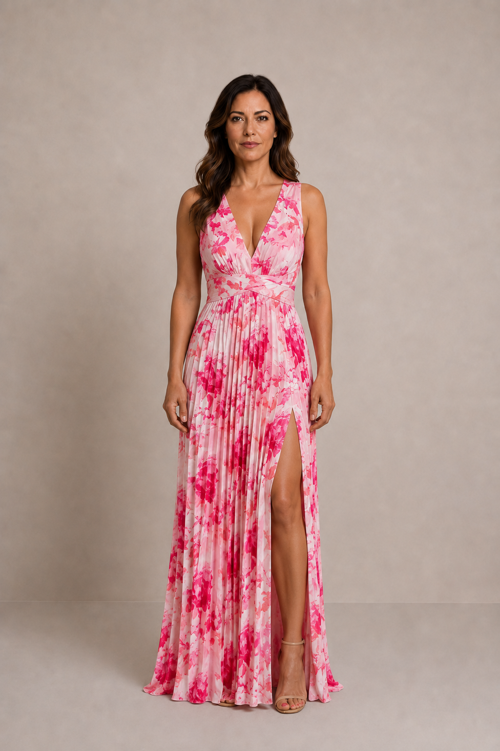 Aurelia | Vestido largo plisado con escote en V