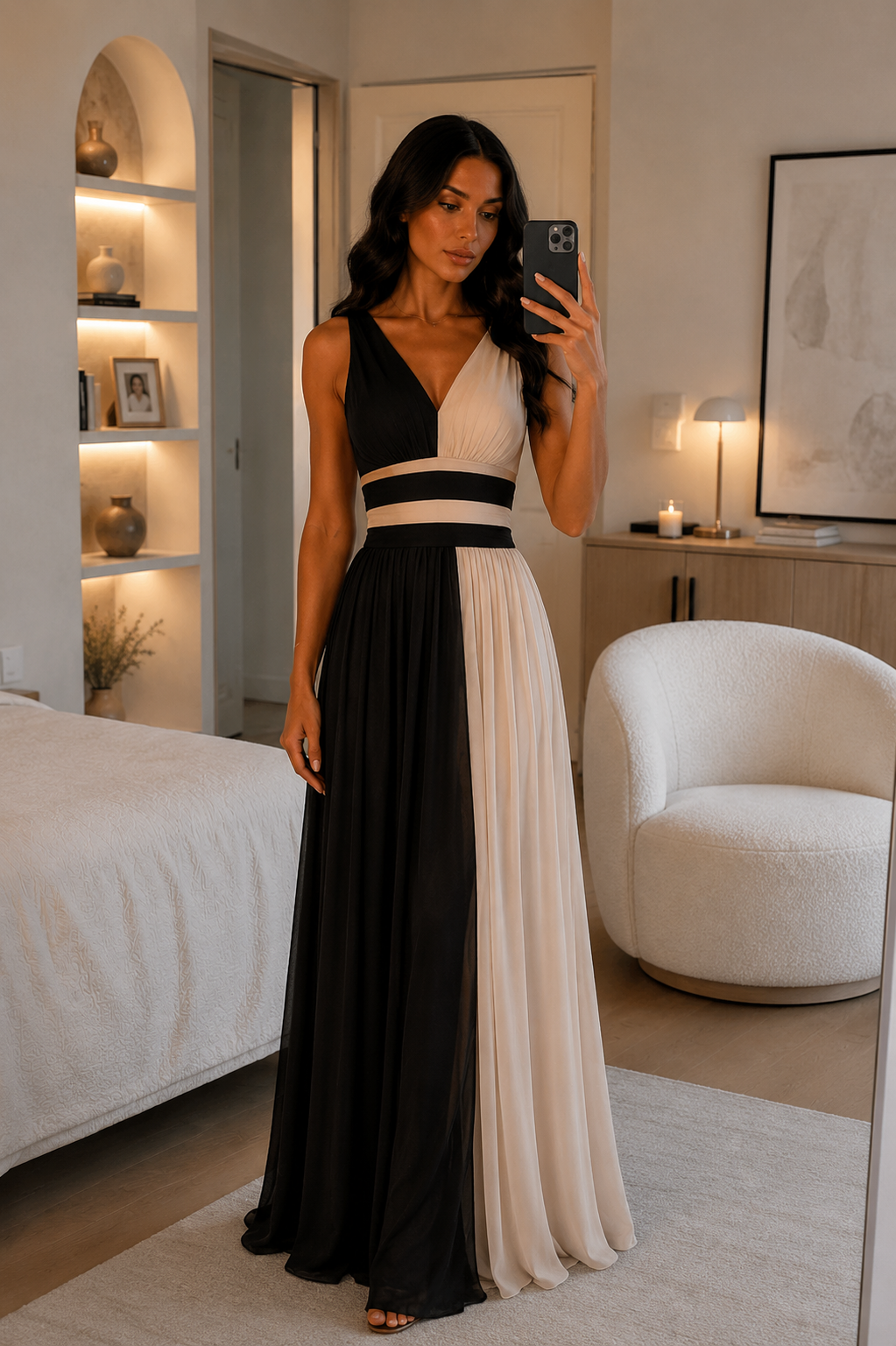 Avelina | Vestido largo bicolor con escote en V