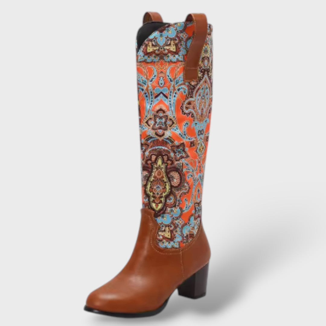 Fiore | Botas altas florales con tacón cuadrado
