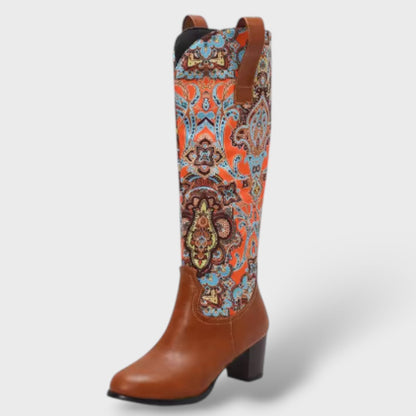 Fiore | Botas altas florales con tacón cuadrado