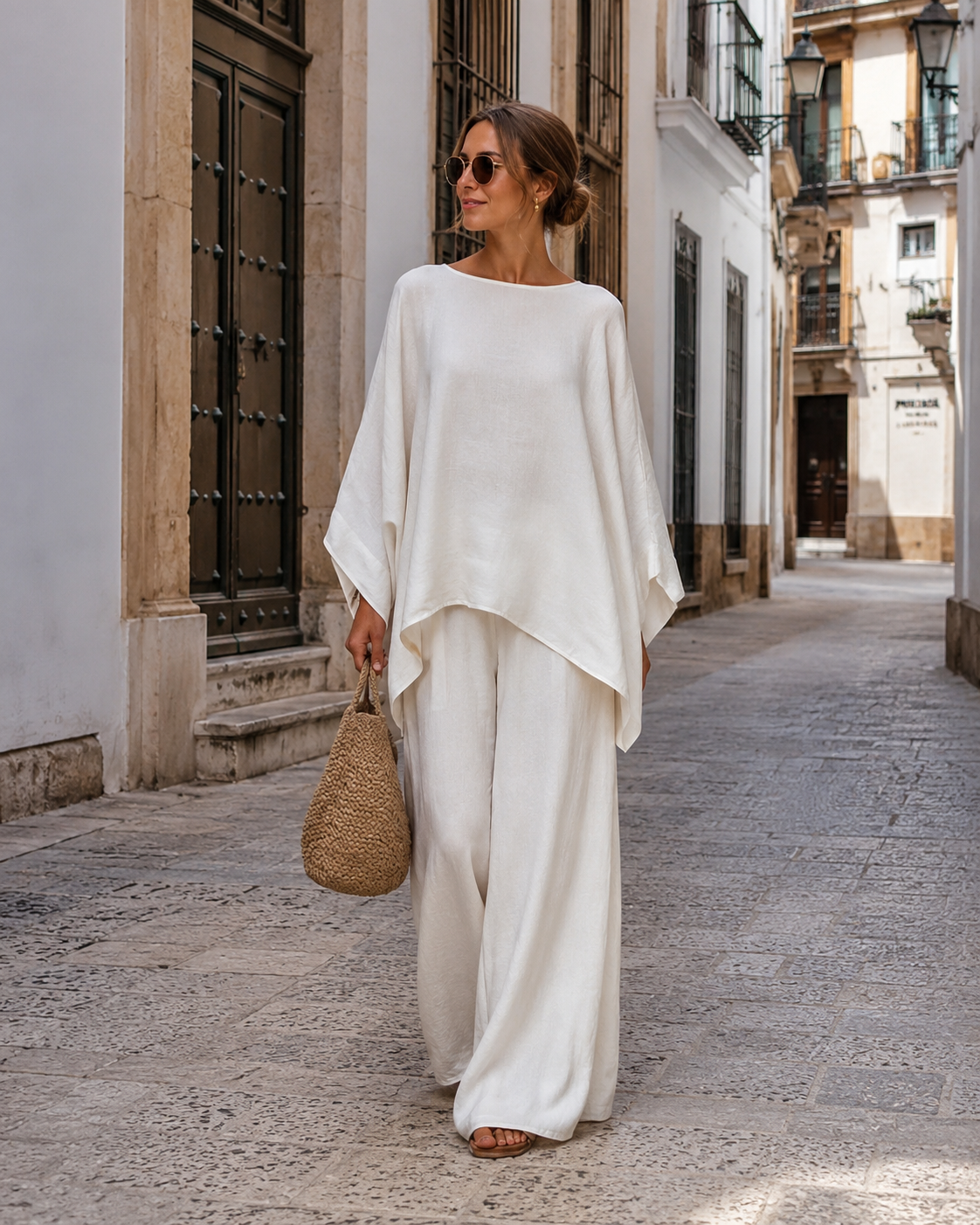 Amelia | Conjunto Minimalista de Capa Fluida y Pantalón Palazzo