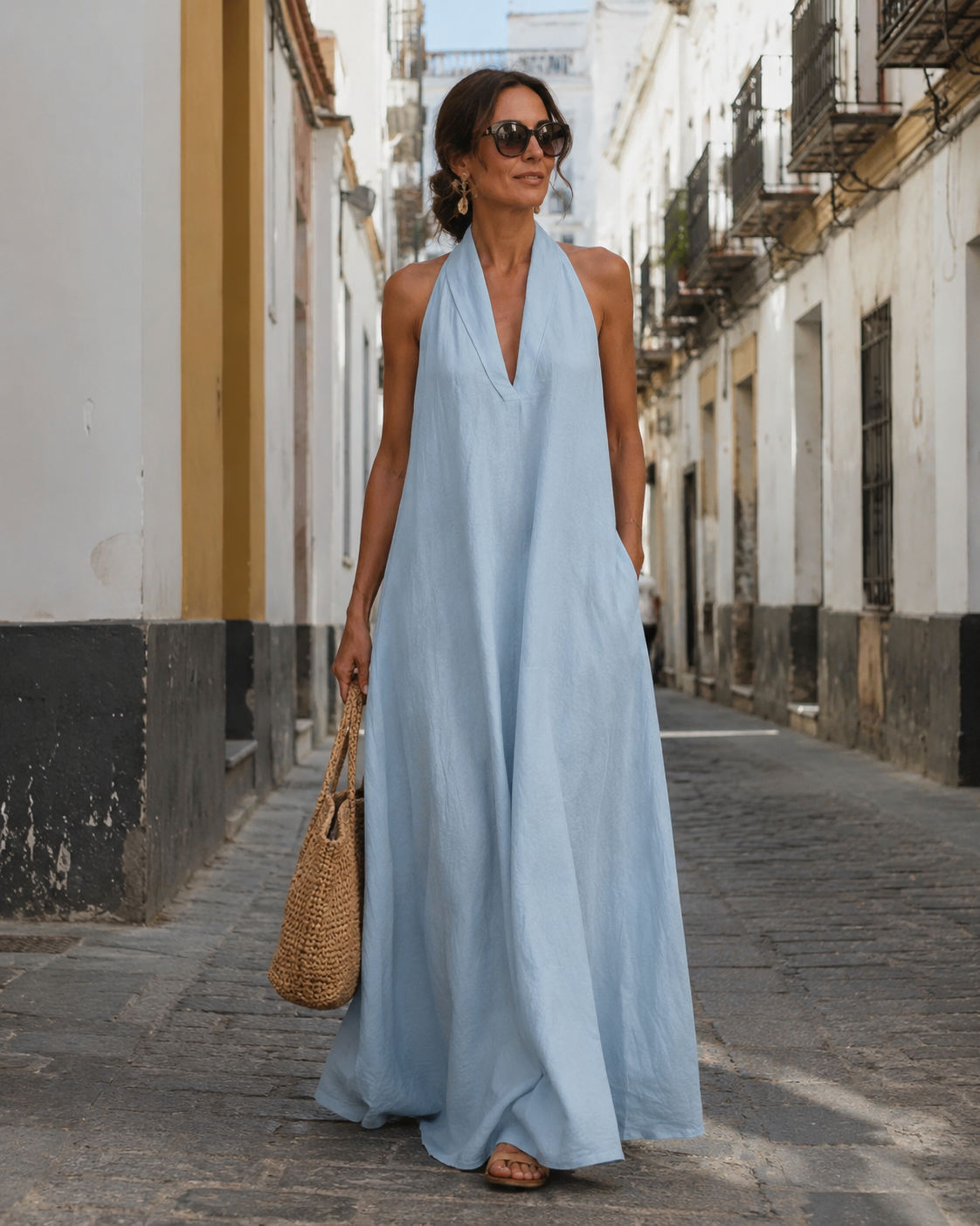 Celesta | Vestido Maxi Halter de Corte Fluido