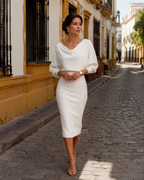Nieve | Vestido Midi de Punto con Escote Drapeado