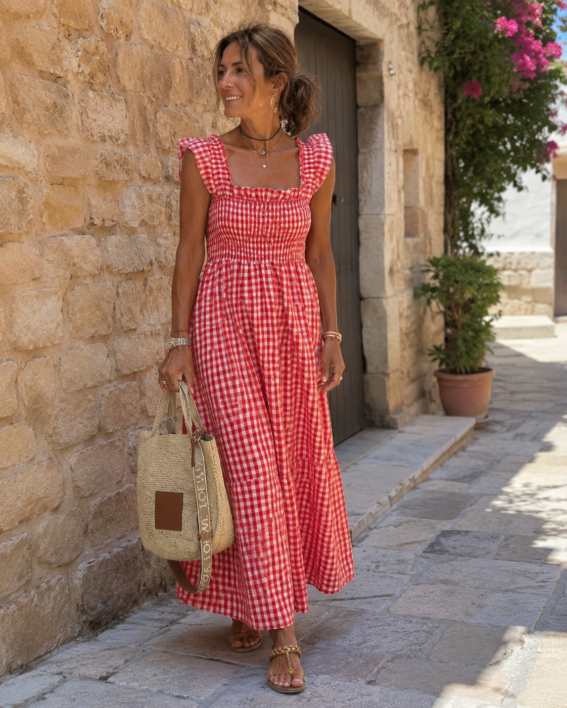 Vichy Rojo | Vestido Maxi de Cuadros con Volantes