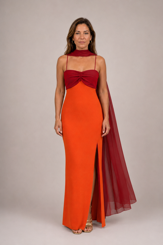 Zahara | Vestido largo drapeado bicolor