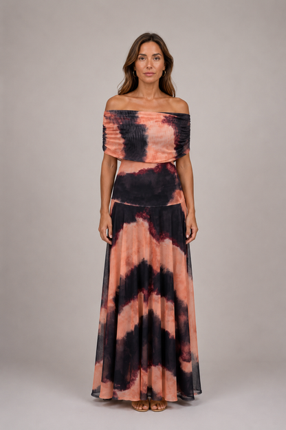 Fresnillo | Vestido estampado naranja y marrón