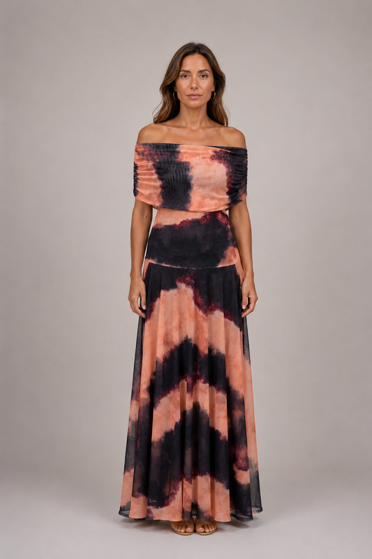 Fresnillo | Vestido estampado naranja y marrón