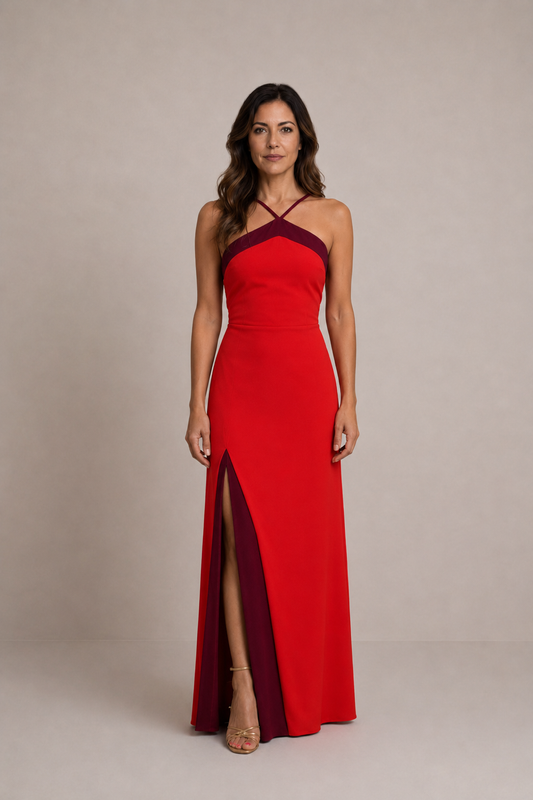 Oasis | Vestido largo halter con abertura
