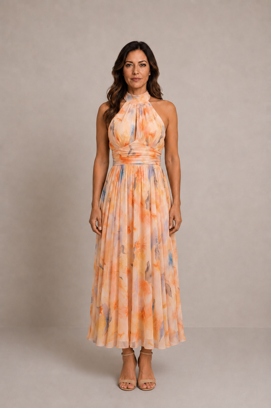 Esther | Vestido de cuello halter con estampado acuarela