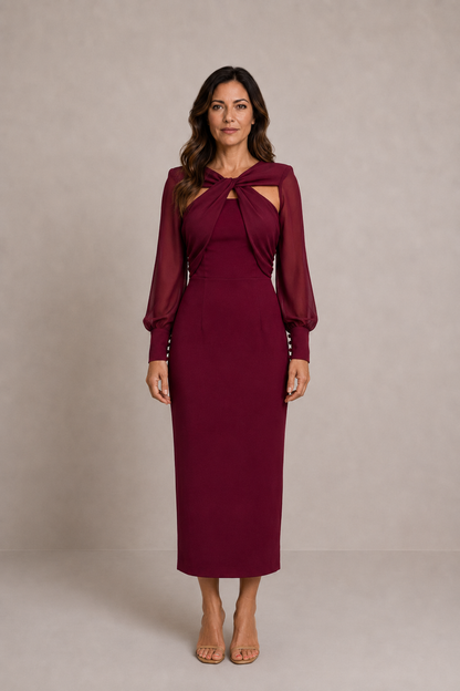 Paula | Vestido midi elegante granate