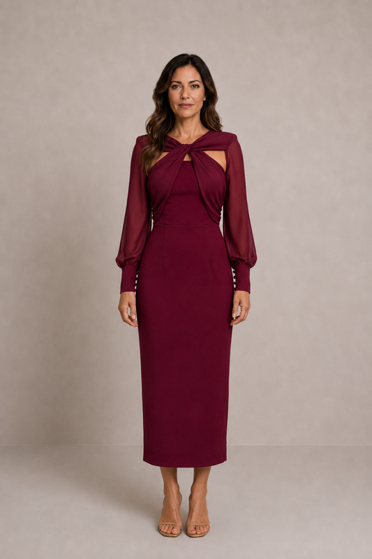 Paula | Vestido midi elegante granate