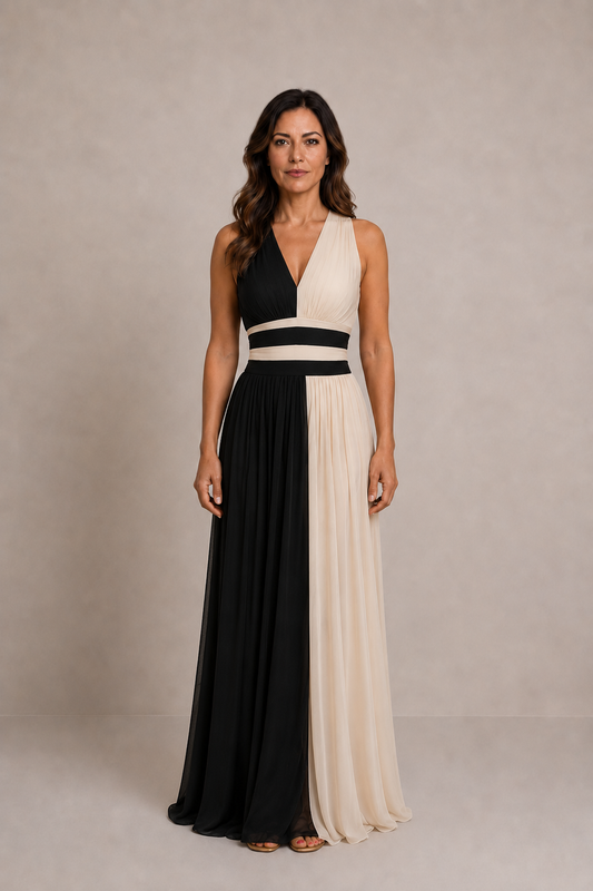 Avelina | Vestido largo bicolor con escote en V