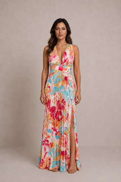Aurelia | Vestido largo plisado con escote en V