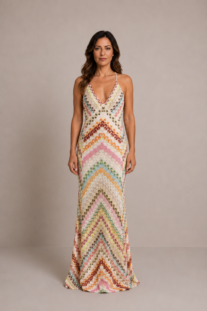 Teresa | Vestido largo bohemio de cuello halter