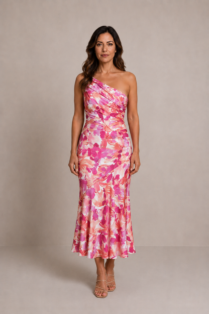 Claudia | Vestido midi estampado de un hombro