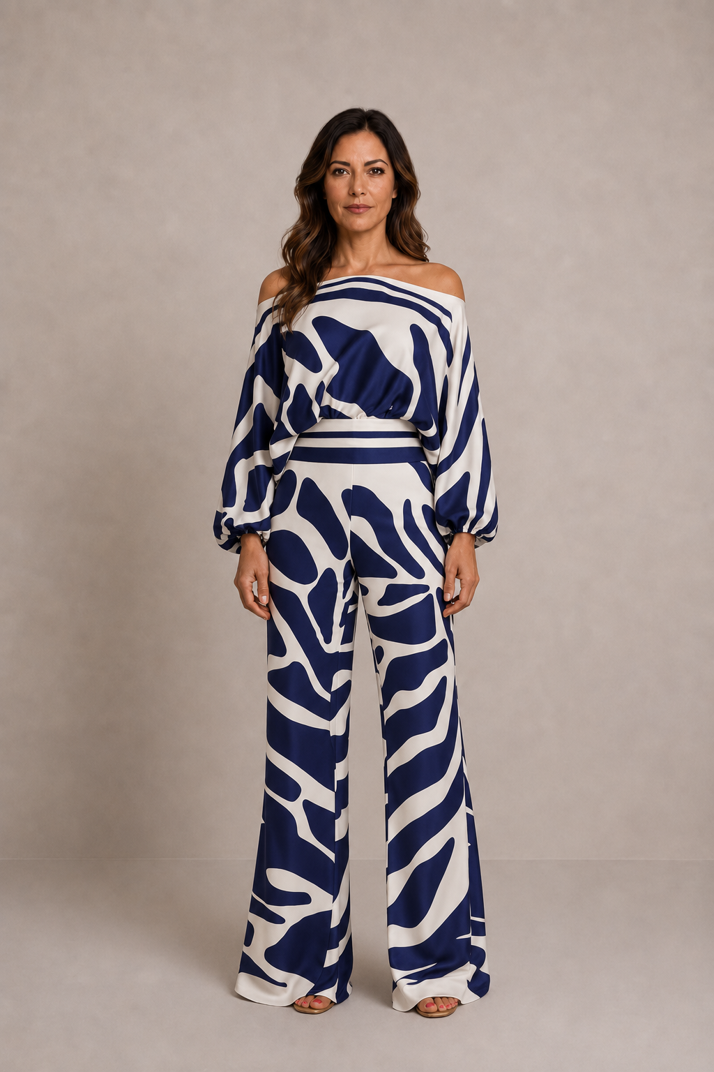 Grecia | Conjunto estampado de blusa y pantalón palazzo