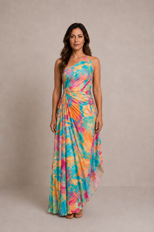Beatrice | Vestido largo estampado de un hombro