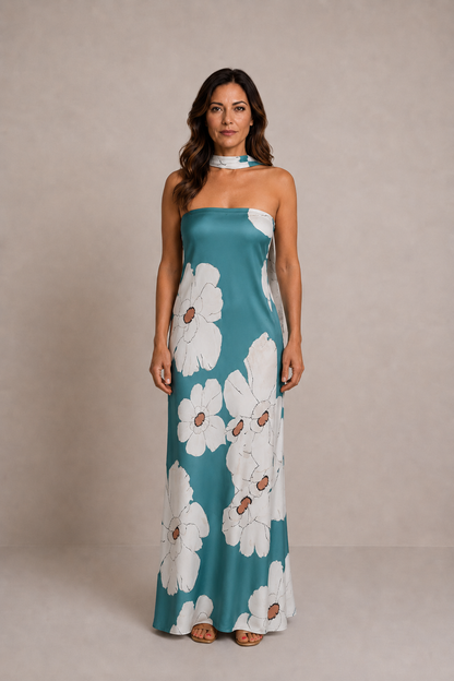 Isabella | Vestido largo floral de cuello halter