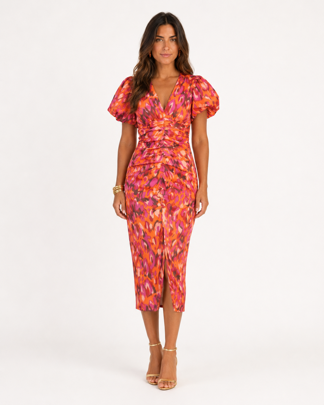 Nelia | Vestido Midi Estampado con Mangas Abullonadas