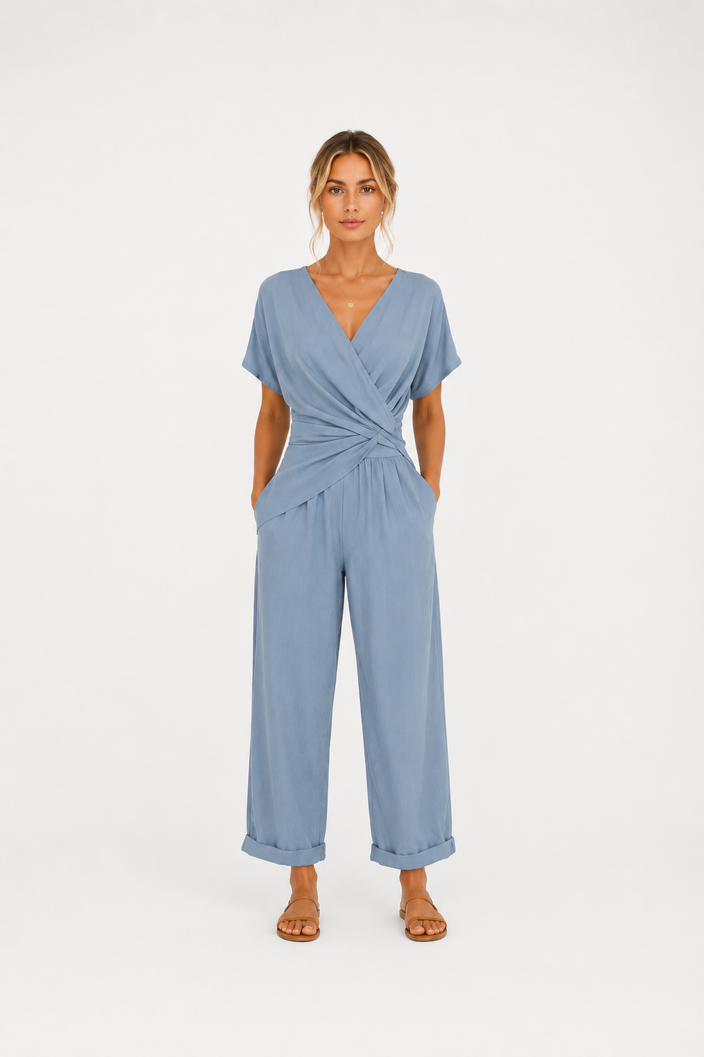 Nácar | Conjunto Cruzado de Blusa y Pantalón Fluido