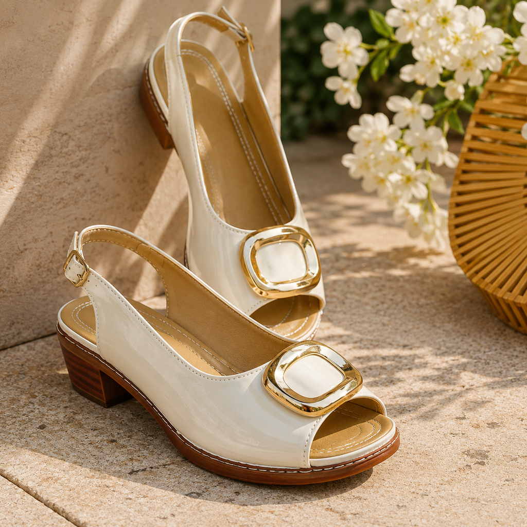 Valentino | Sandalias de Tacón Medio con Aplique Dorado