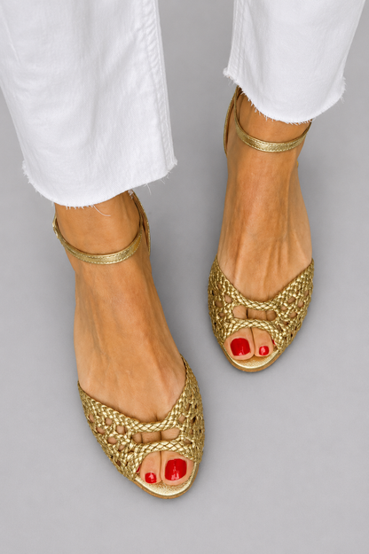 Elisa | Sandalias trenzadas doradas - Dorado