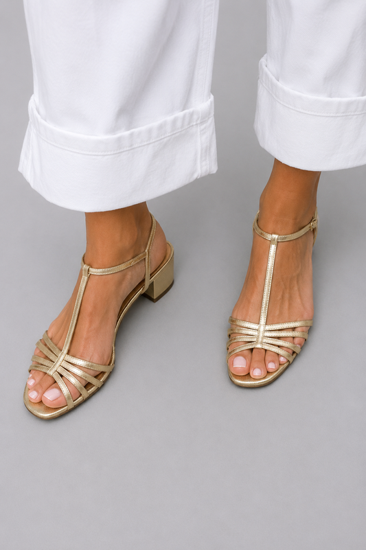 Livia | Sandalias planas doradas - Dorado