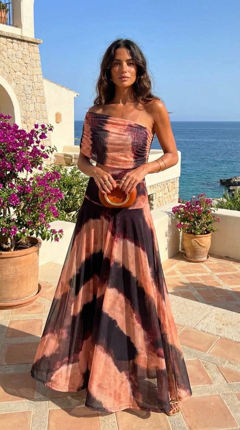 Toledo | Vestido estampado naranja y marrón
