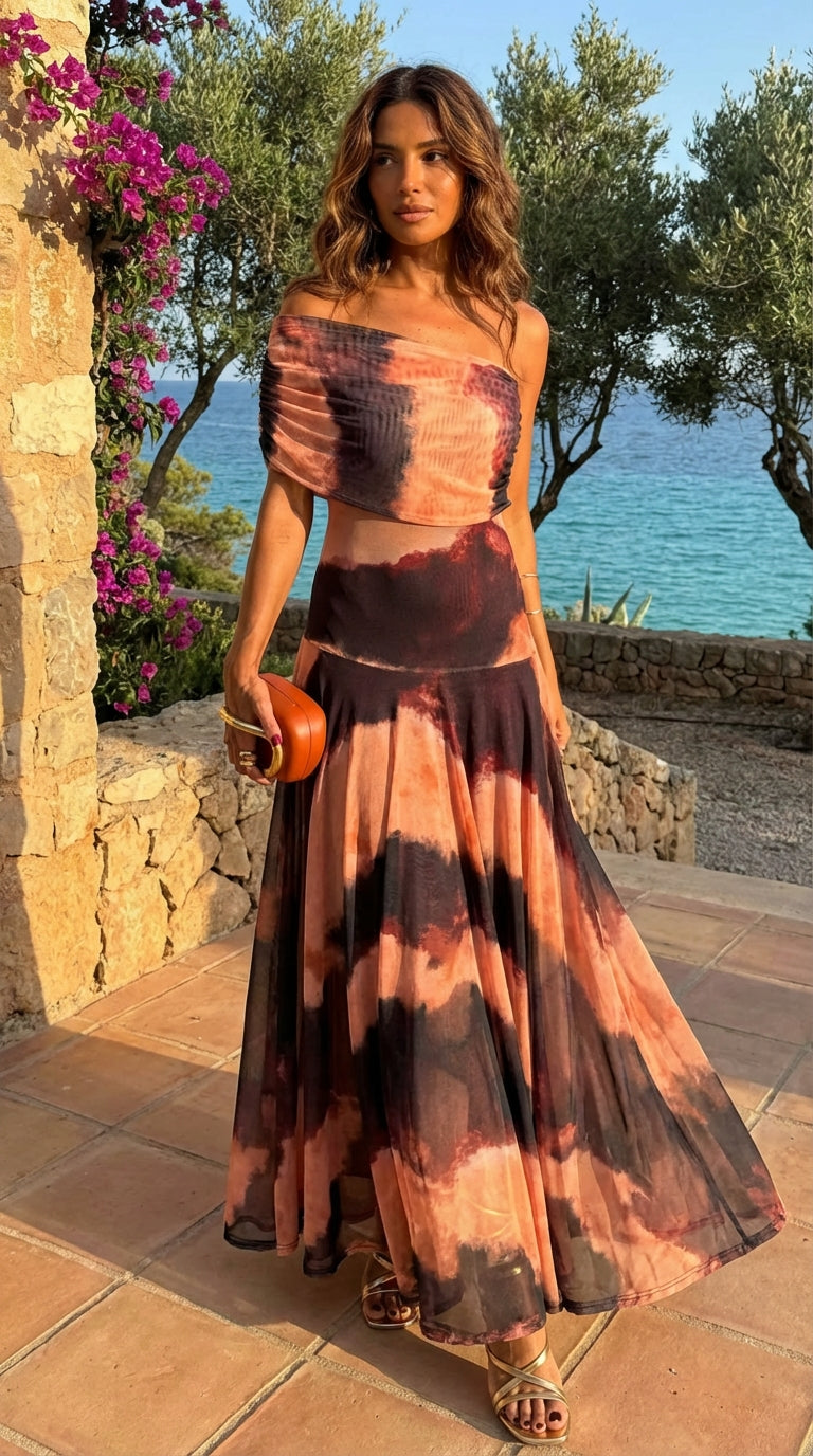 Toledo | Vestido estampado naranja y marrón