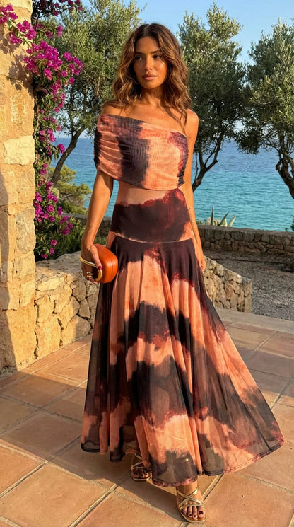Toledo | Vestido estampado naranja y marrón