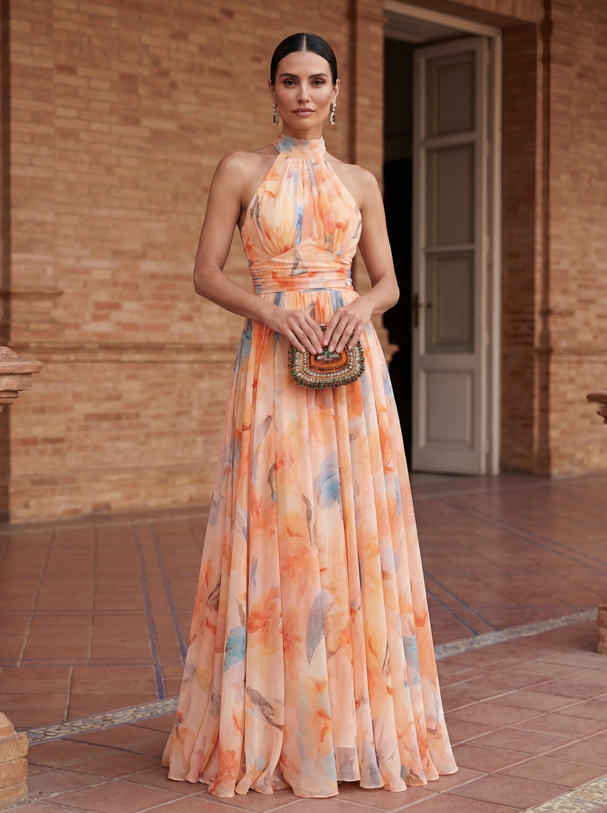 Esther | Vestido de cuello halter con estampado acuarela