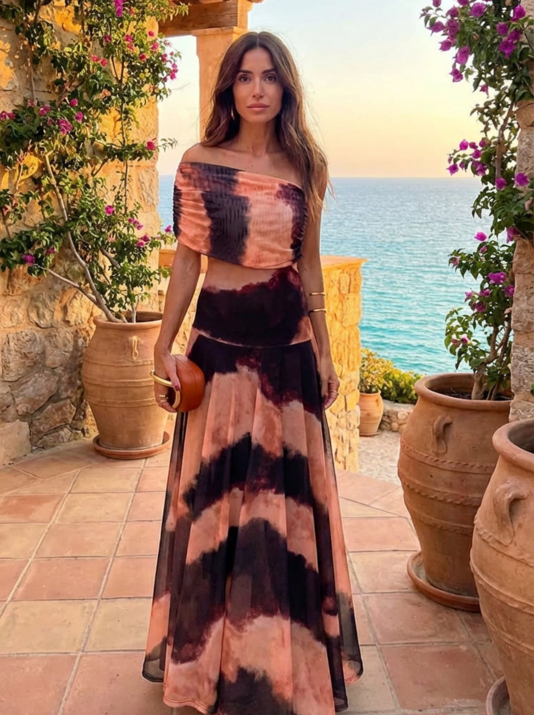 Toledo | Vestido estampado naranja y marrón