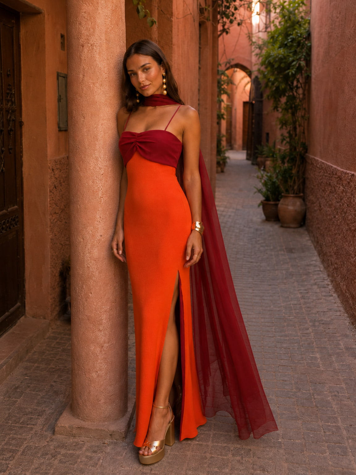 Zahara | Vestido largo drapeado bicolor