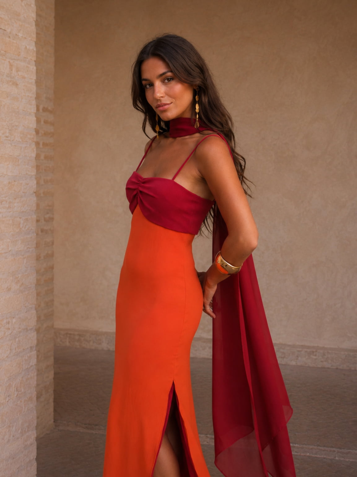 Zahara | Vestido largo drapeado bicolor