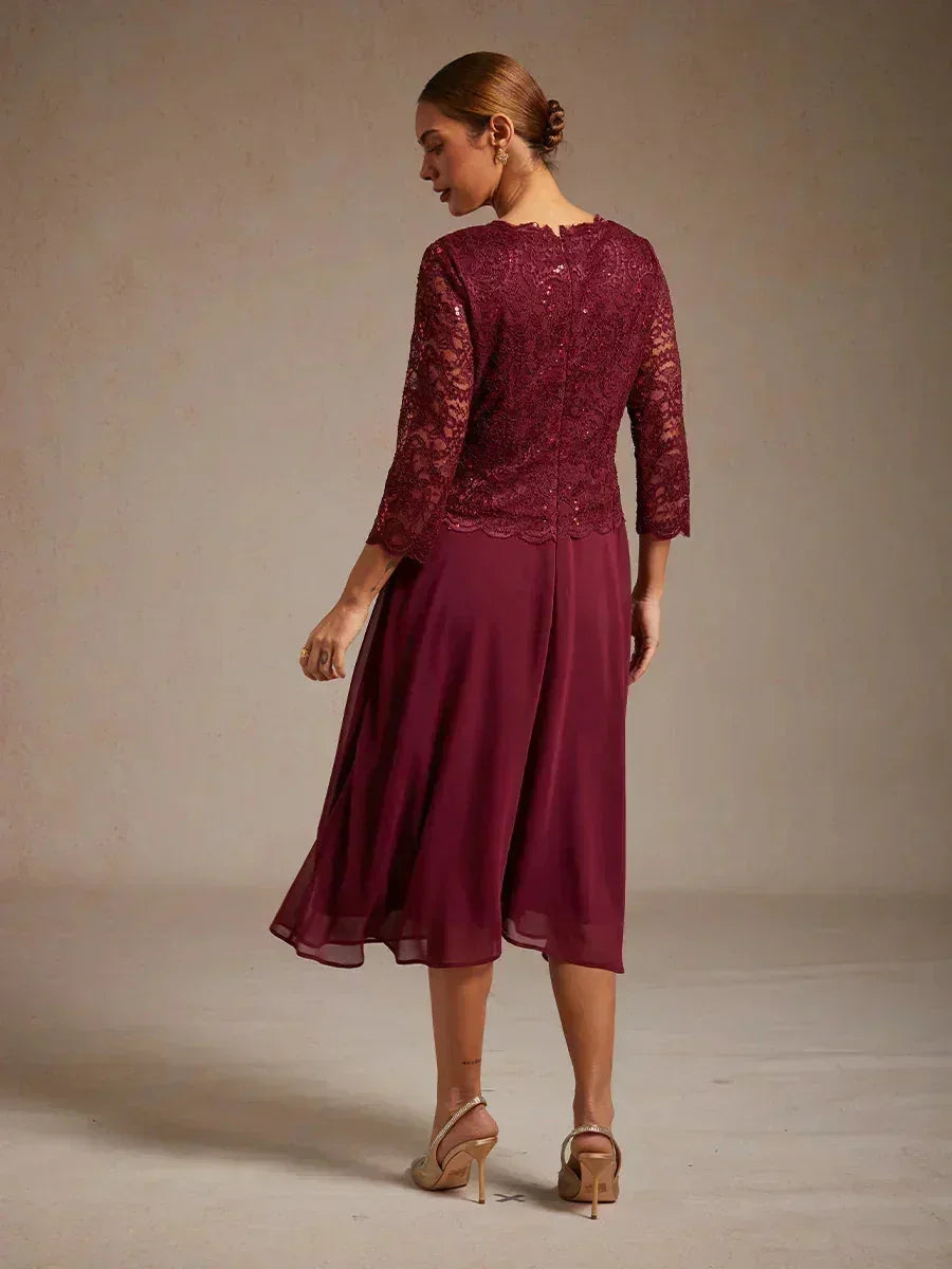 Claudia | Vestido midi de encaje con manga tres cuartos