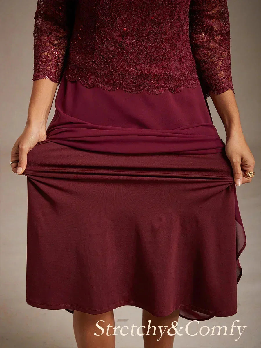 Claudia | Vestido midi de encaje con manga tres cuartos