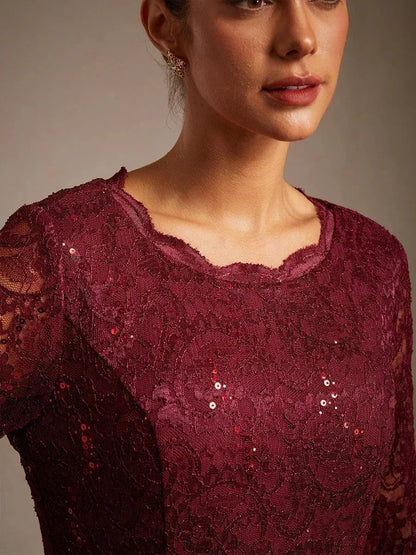Claudia | Vestido midi de encaje con manga tres cuartos