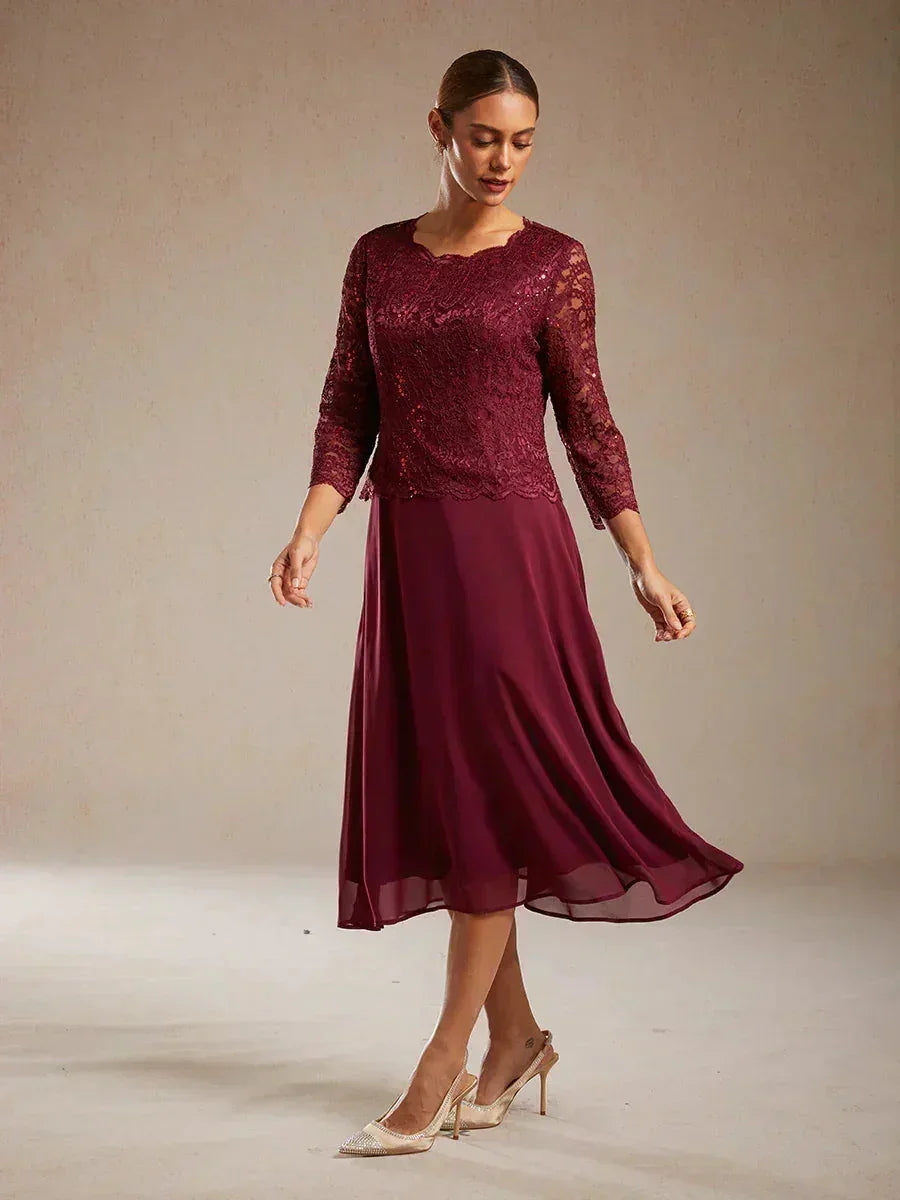 Claudia | Vestido midi de encaje con manga tres cuartos