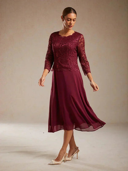 Claudia | Vestido midi de encaje con manga tres cuartos
