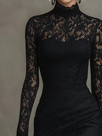 Julia | Vestido largo de encaje negro