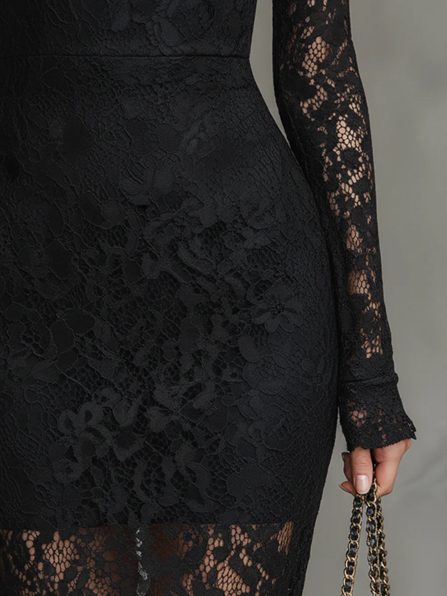 Julia | Vestido largo de encaje negro