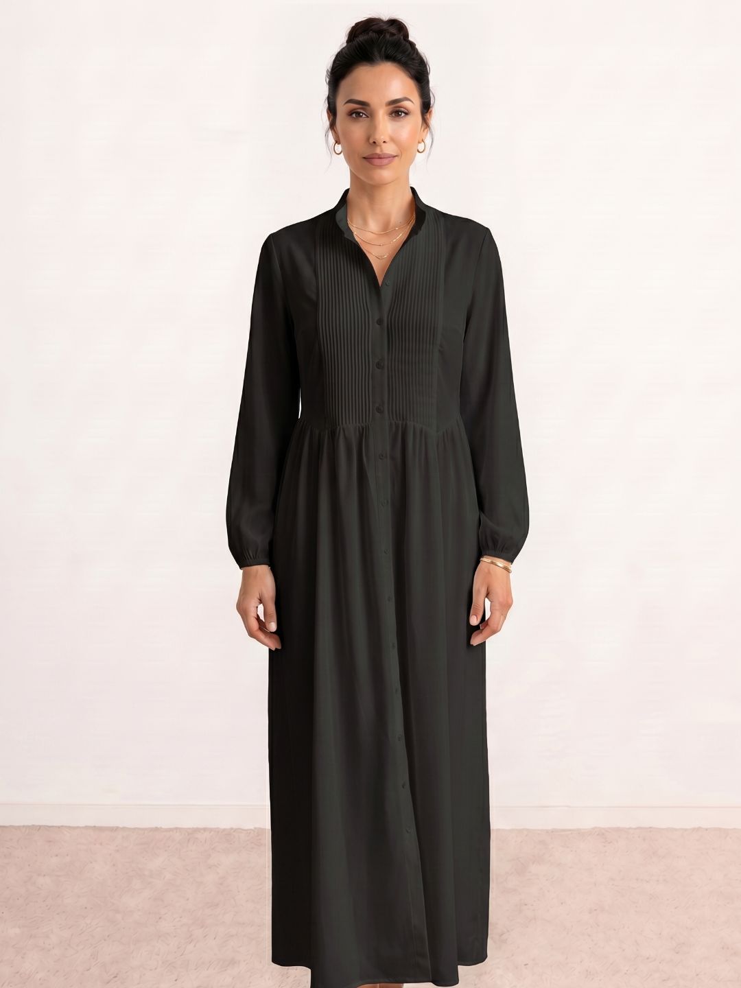 Amalia | Vestido camisero largo con falda plisada