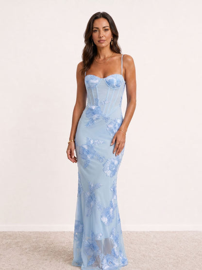 Elira | Vestido largo bordado con tirantes