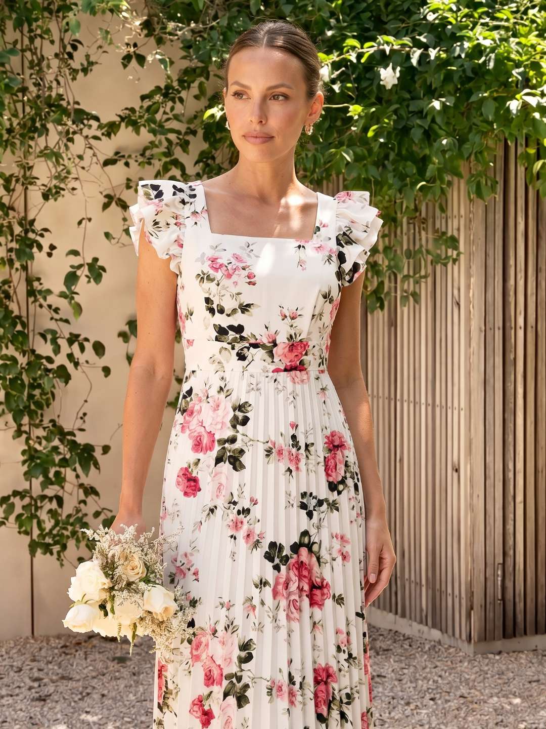 Rosalía | Vestido midi floral plisado con volantes