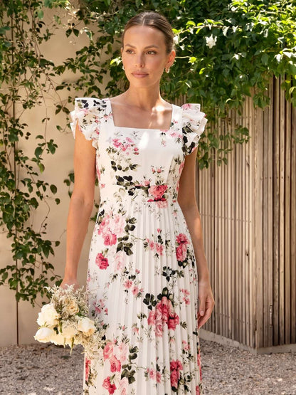 Rosalía | Vestido midi floral plisado con volantes